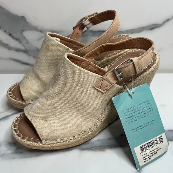 TOMS NEW Women's Natural Canvas Espadrille Beachy Wedge Monica Sandals Sz 7.5 - Picture 3 of 7